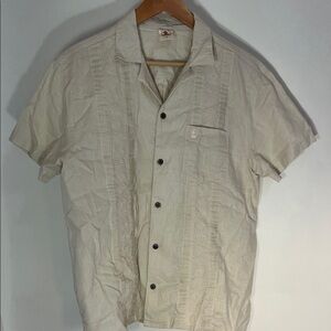 Dandy Del Mar Men's Beige Short Sleeve Linen Cotton Button Down Shirt
